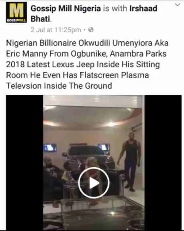 Lagos Big Boy, Okwudili Umenyiora Parks 2018 Lexus Jeep In His Sitting Room